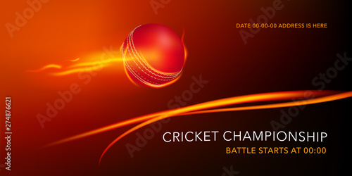 Vector illustration for cricket tournament. Ball for playing cricket and template text