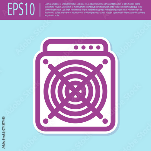 Retro purple ASIC Miner icon isolated on turquoise background. Cryptocurrency mining equipment and hardware. Application specific integrated circuit. Flat design. Vector Illustration