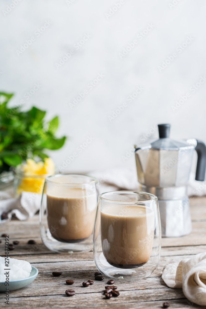 Keto, ketogenic bulletproof coffee with coconut oil and ghee butter Keto, ketogenic bulletproof coffee with coconut oil and ghee butter