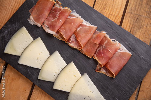 Serrano cheese and ham table from Spain