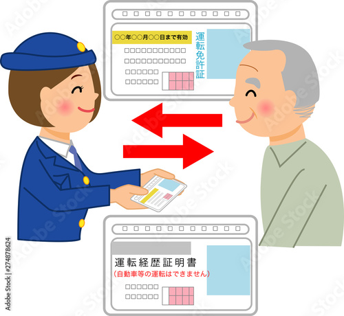 運転免許証を返納する高齢者