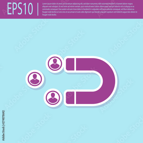 Retro purple Customer attracting icon isolated on turquoise background. Customer retention, support and service. Customer people attracting with magnet. Vector Illustration