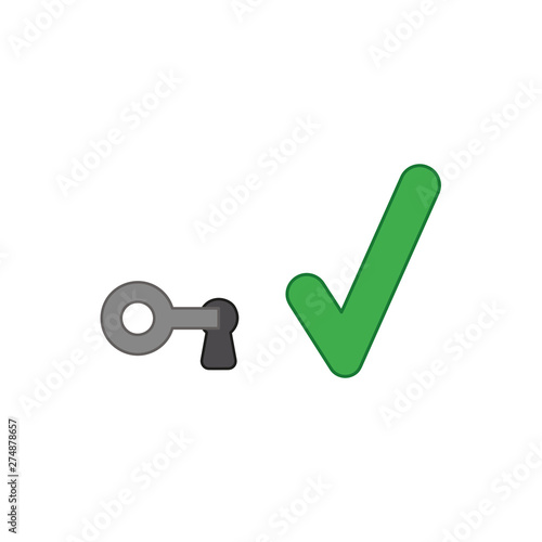 Vector icon concept of key in keyhole with check mark.