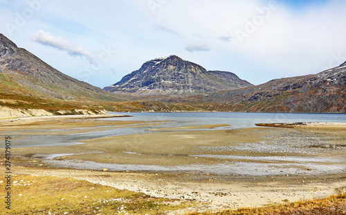 Landscape Greenland, beautiful Nuuk fjord, ocean with mountains background