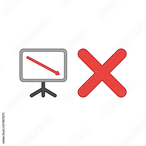 Vector icon concept of sales chart with arrow moving down and x mark.