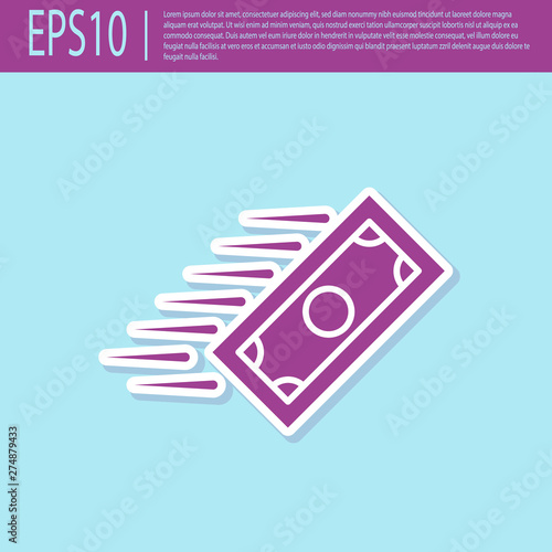 Retro purple Fast payments icon isolated on turquoise background. Fast money transfer payment. Financial services, fast loan, time is money, cash back concept. Vector Illustration