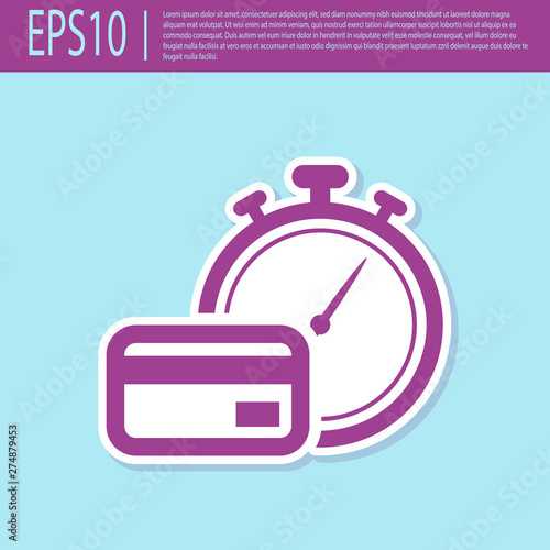 Retro purple Fast payments icon isolated on turquoise background. Fast money transfer payment. Financial services, fast loan, time is money, cash back concept. Vector Illustration