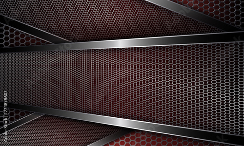 Abstract dark design with textural mesh metal frames with shiny edging