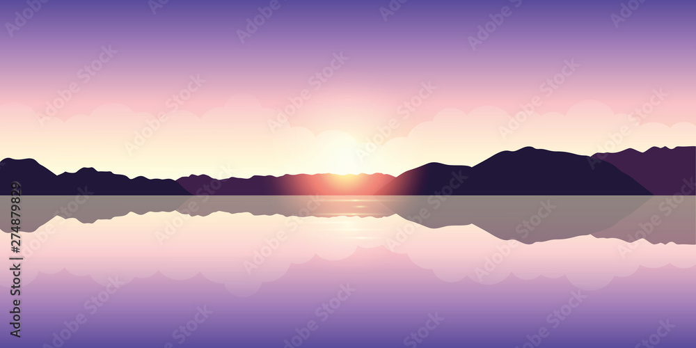 beautiful purple sunset by the lake vector illustration EPS10