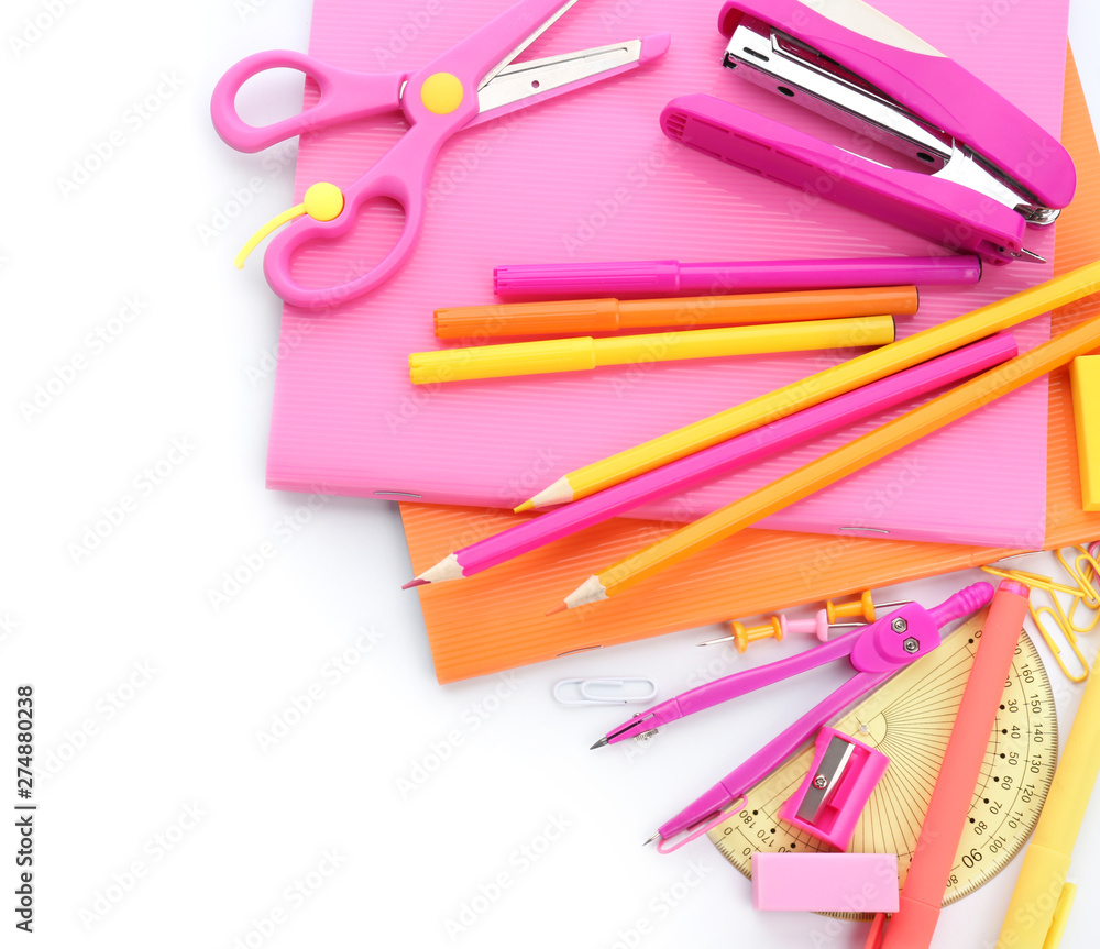 Set of school supplies on white background Set of school supplies on white background