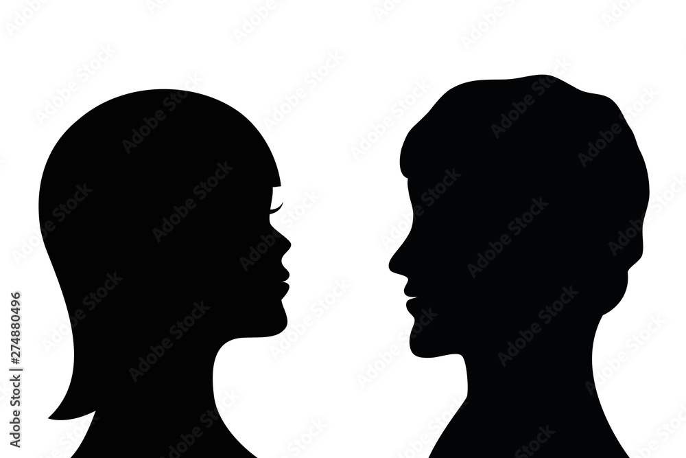 woman and man silhouette side profile vector illustration EPS10