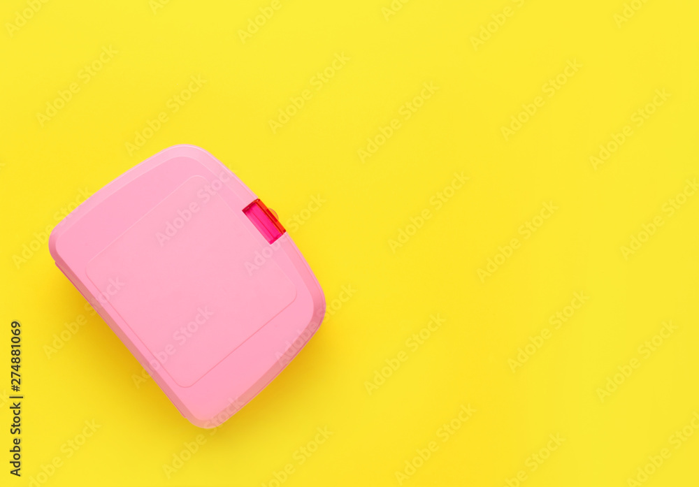 Plastic lunch box on color background Plastic lunch box on color background