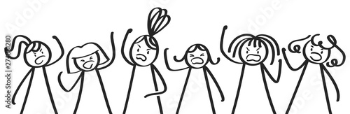 Angry women protesting, stick figures