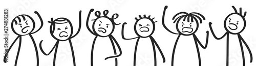 Angry men protesting, stick figures