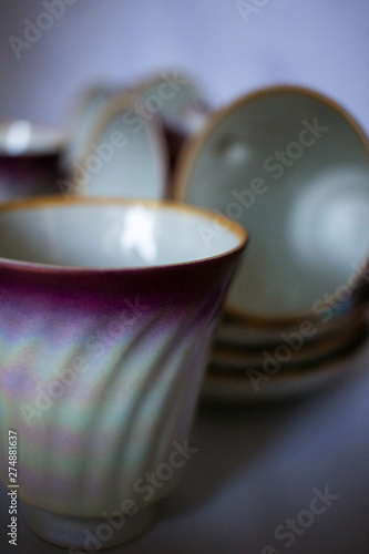Ceramic Purple Tea Set. Close-up