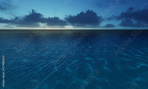 Beautiful tranquil natural vacation seascape with scenic ocean waves in tropical environment  deep clear transparent pure blue water background. A summer travel in paradise  peaceful 3D illustration