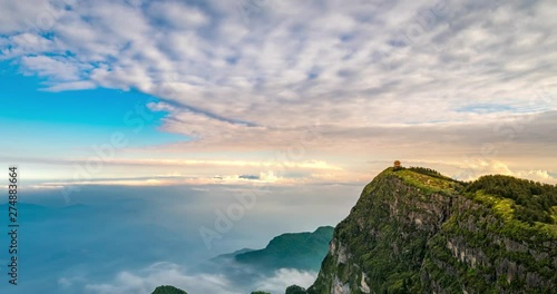 Peaks and seas of clouds under blue sky and white clouds, Emei Mountain, Sichuan Province, China photo