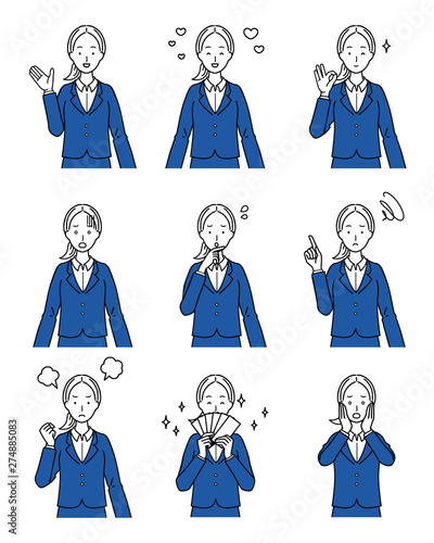 Expression variation set of business woman.