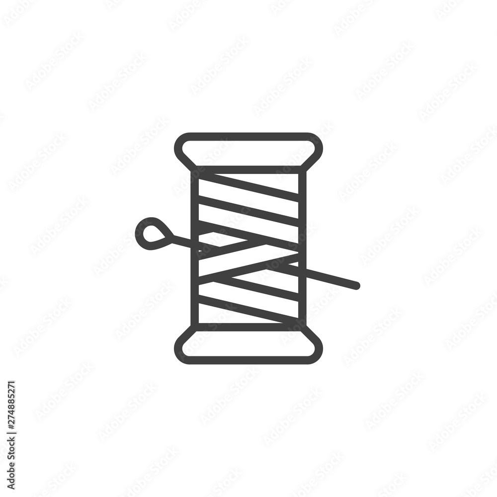 Thread and Needle line icon. linear style sign for mobile concept and web design. Sewing needle and thread spool outline vector icon. Symbol, logo illustration. Vector graphics Thread and Needle line icon. linear style sign for mobile concept and web design. Sewing needle and thread spool outline vector icon. Symbol, logo illustration. Vector graphics