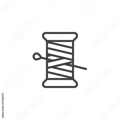 Thread and Needle line icon. linear style sign for mobile concept and web design. Sewing needle and thread spool outline vector icon. Symbol, logo illustration. Vector graphics