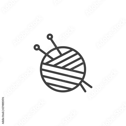 Yarn ball and needles line icon. linear style sign for mobile concept and web design. Sewing needles and skein of wool outline vector icon. Symbol, logo illustration. Vector graphics