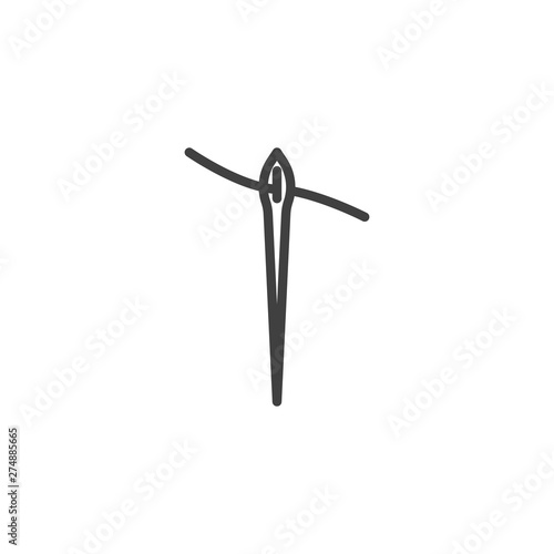 Thread and needle eye line icon. linear style sign for mobile concept and web design. Threaded needle outline vector icon. Embroidery, needlework symbol, logo illustration. Vector graphics