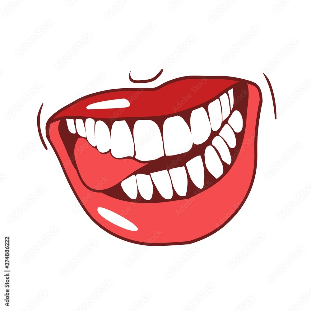 Fototapeta premium Seductive sexy lips, dazzling smile, color drawing in vector
