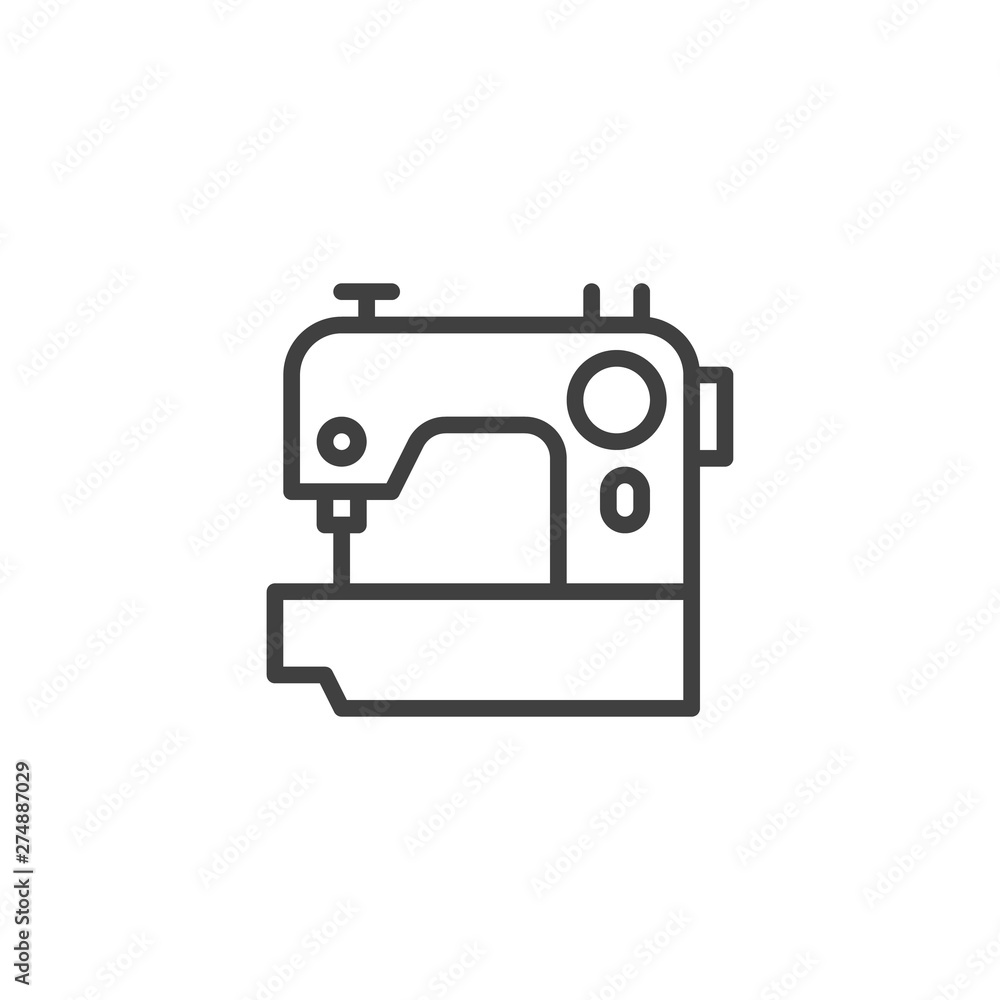 Sewing machine line icon. linear style sign for mobile concept and web design. Electric sewing machine outline vector icon. Tailoring symbol, logo illustration. Vector graphics