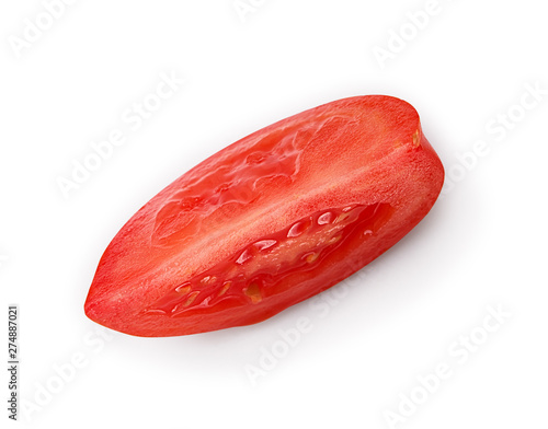 Slice of tomato on an isolated white background