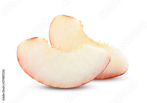 Peach fruit slice isolated on white background Full depth of field