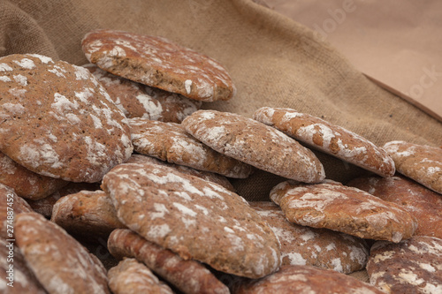 Traditional Rye flour bread cooked on site during the 