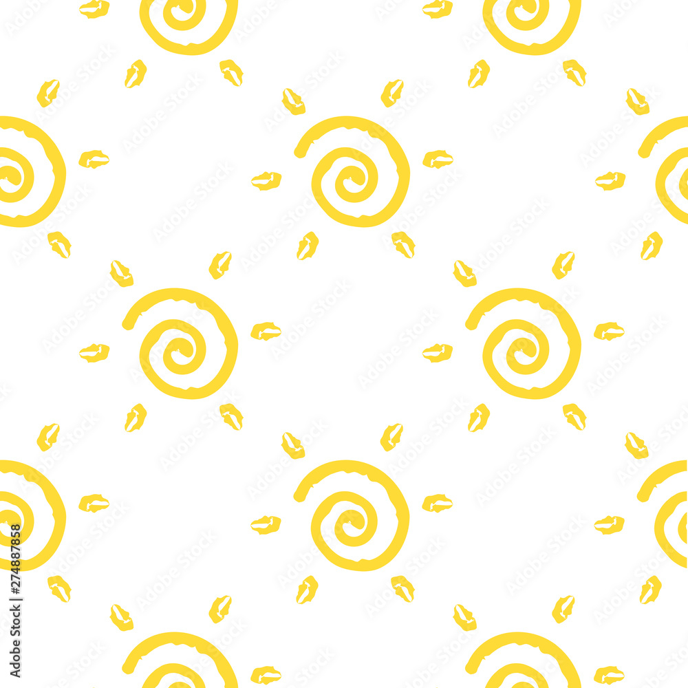 Vector seamless pattern with sun isolated on white backdrop. Summer background. Cute colorful wallpaper for yoga club. For textile and fabric, cover, print on clothes. Ether sign. Vector seamless pattern with sun isolated on white backdrop. Summer background. Cute colorful wallpaper for yoga club. For textile and fabric, cover, print on clothes. Ether sign.