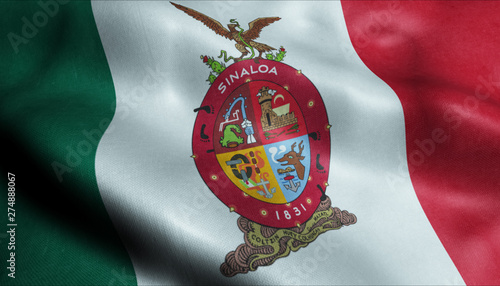 Sinaloa City Flag Country Mexico Closeup View 3D Rendering