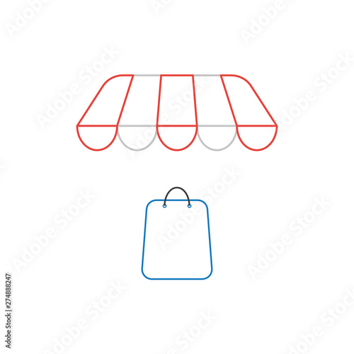 Vector icon concept of shopping bag under shop store.