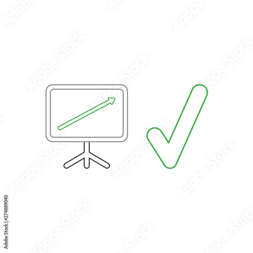 Vector icon concept of sales chart with arrow moving up and check mark.