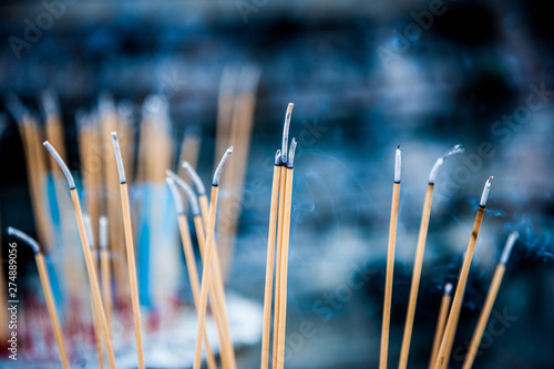 Photography Burning aromatic incense sticks