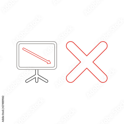 Vector icon concept of sales chart with arrow moving down and x mark.
