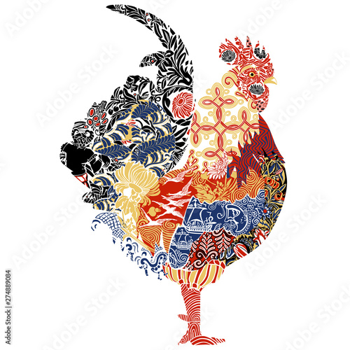 Gallic cock. The symbol of France, decorated with miniatures and ornaments symbolizing France.