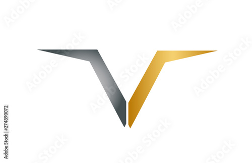 gold golden grey white V alphabet letter logo icon design sign