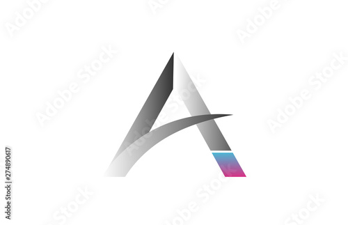 pink blue grey white A alphabet letter logo icon design sign