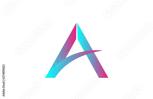 pink blue A alphabet letter logo icon design sign
