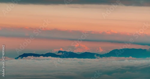 Mountains and seas of clouds at dusk, Emei Mountain, Sichuan Province, China photo