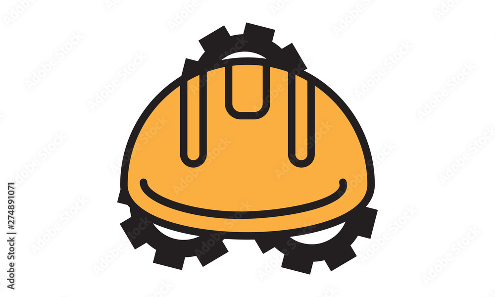 Engineer icon with helmet and gear for construction and project management Engineer icon with helmet and gear for construction and project management