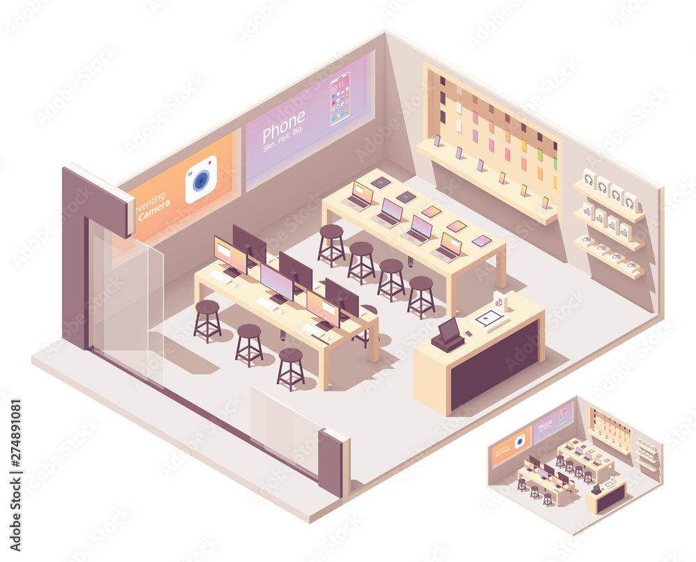 Vector isometric smartphones and computer store