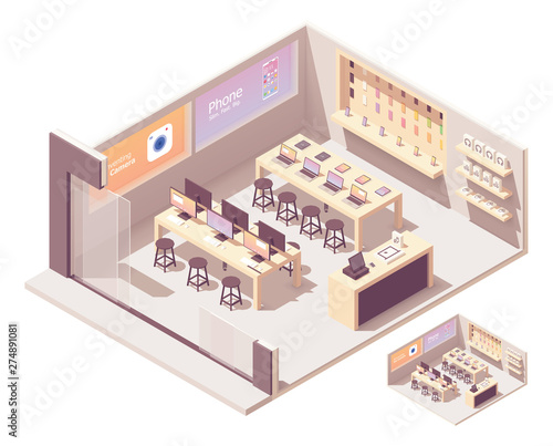 Vector isometric smartphones and computer store