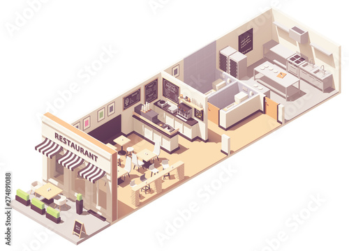 Vector isometric restaurant interior cross-section