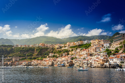 Panoramic view on Mediterranean sea coast of Chianalea di Scilla in Calabria
