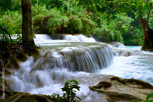 Kuang Si Waterfall is the most beautiful waterfall near Luang prabang Laos.