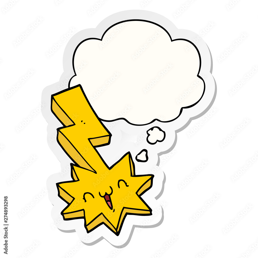 cartoon lightning bolt and thought bubble as a printed sticker cartoon lightning bolt and thought bubble as a printed sticker
