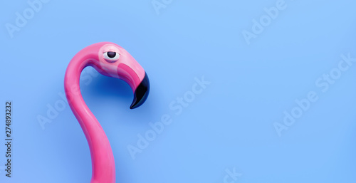 Flamingo on a blue background, summer concept 3D Rendering